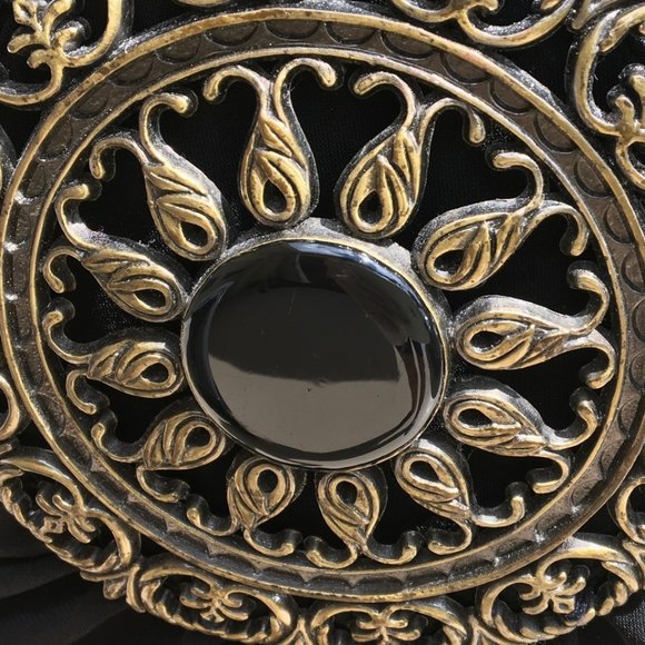 Spense Black Sleeveless Draped Top with Stunning  Medallion Accent - Picture 5 of 6